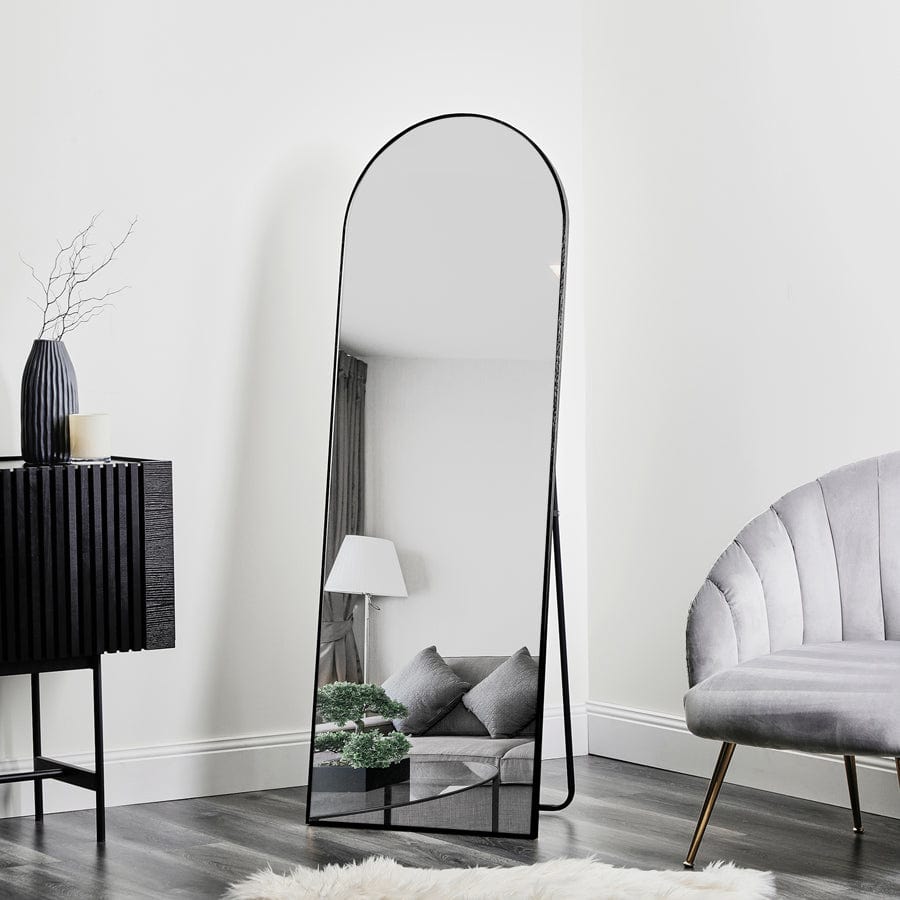 Arched 165cm Standing Full Length Mirror Black By Black Mango