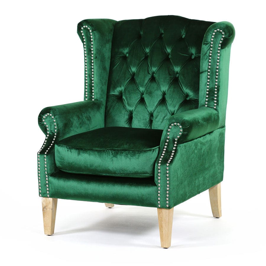 Royale Wingback Arm Chair Emerald By Black Mango