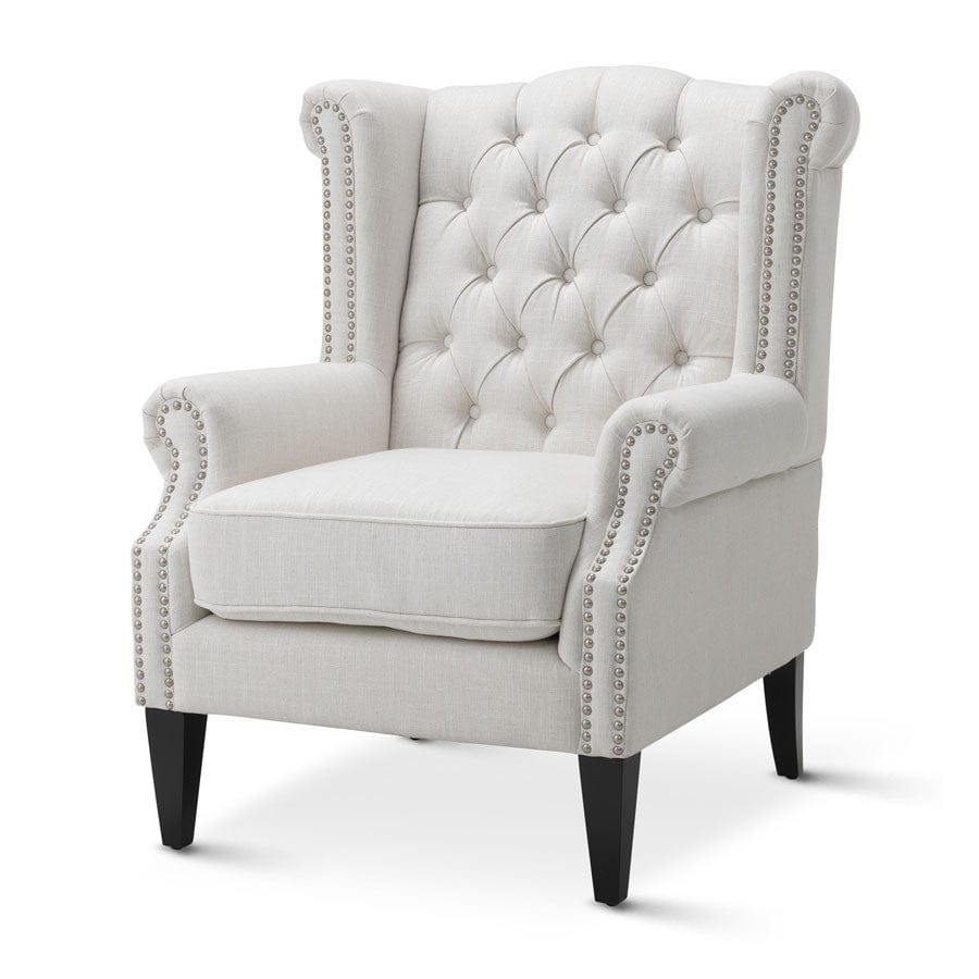 Royale Wingback Arm Chair Linen White Black Mango Interiors