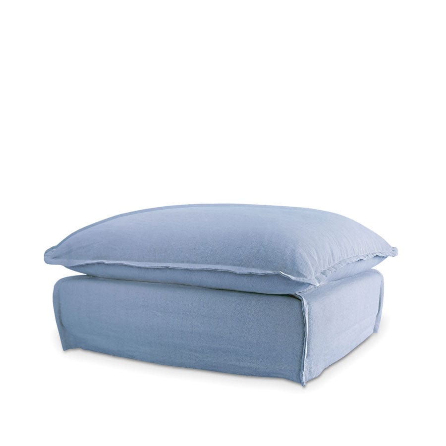 The Cloud Ottoman with Denim Blue Slipcover By Black Mango