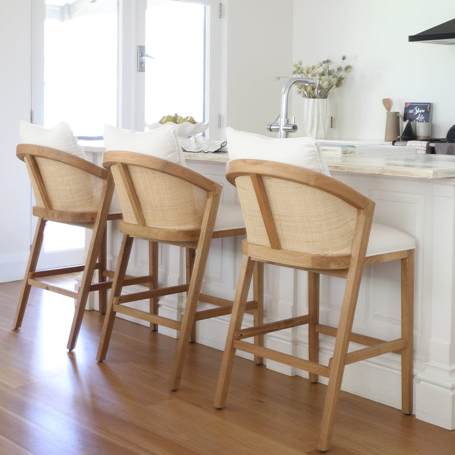 Anka Oak Counter Stool White Leatherette By Black Mango Interiors