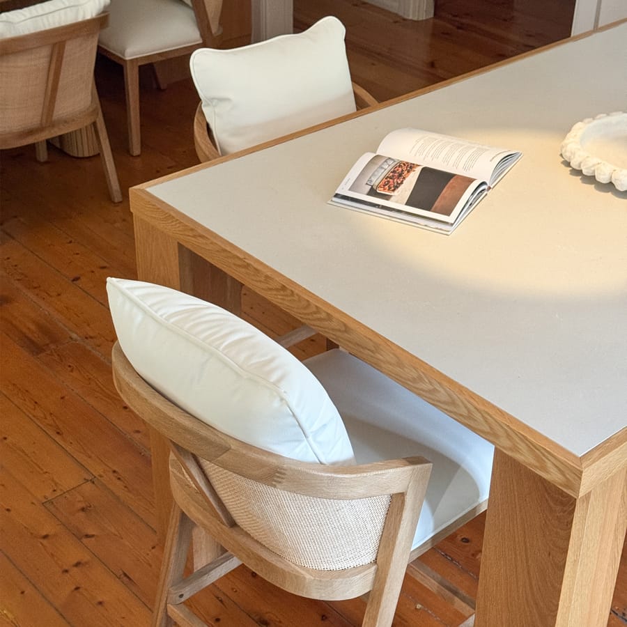 Anka Oak Counter Stool White Leatherette By Black Mango Interiors