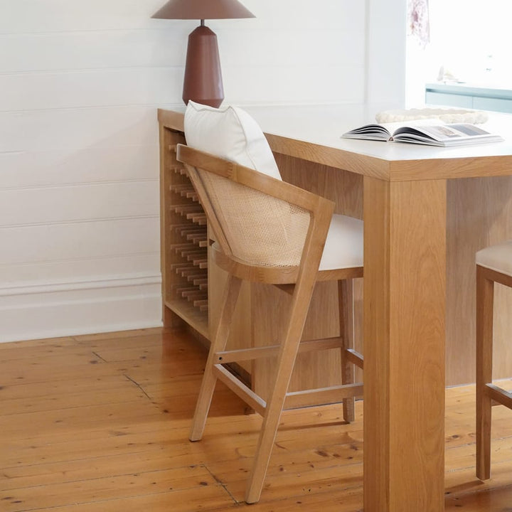 Anka Oak Counter Stool White Leatherette By Black Mango Interiors