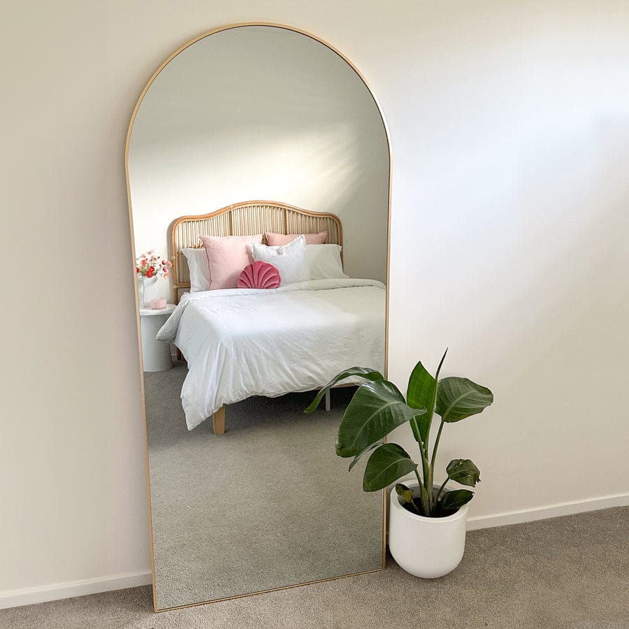 Arched 180cm Leaning Wall Mirror Gold By Black Mango