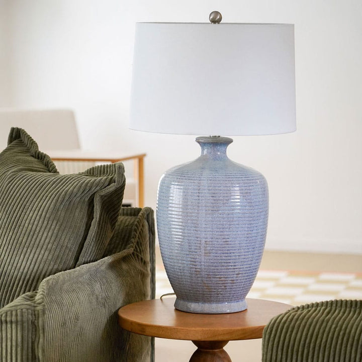 Areti Blue Ceramic Table Lamp By Black Mango Interiors