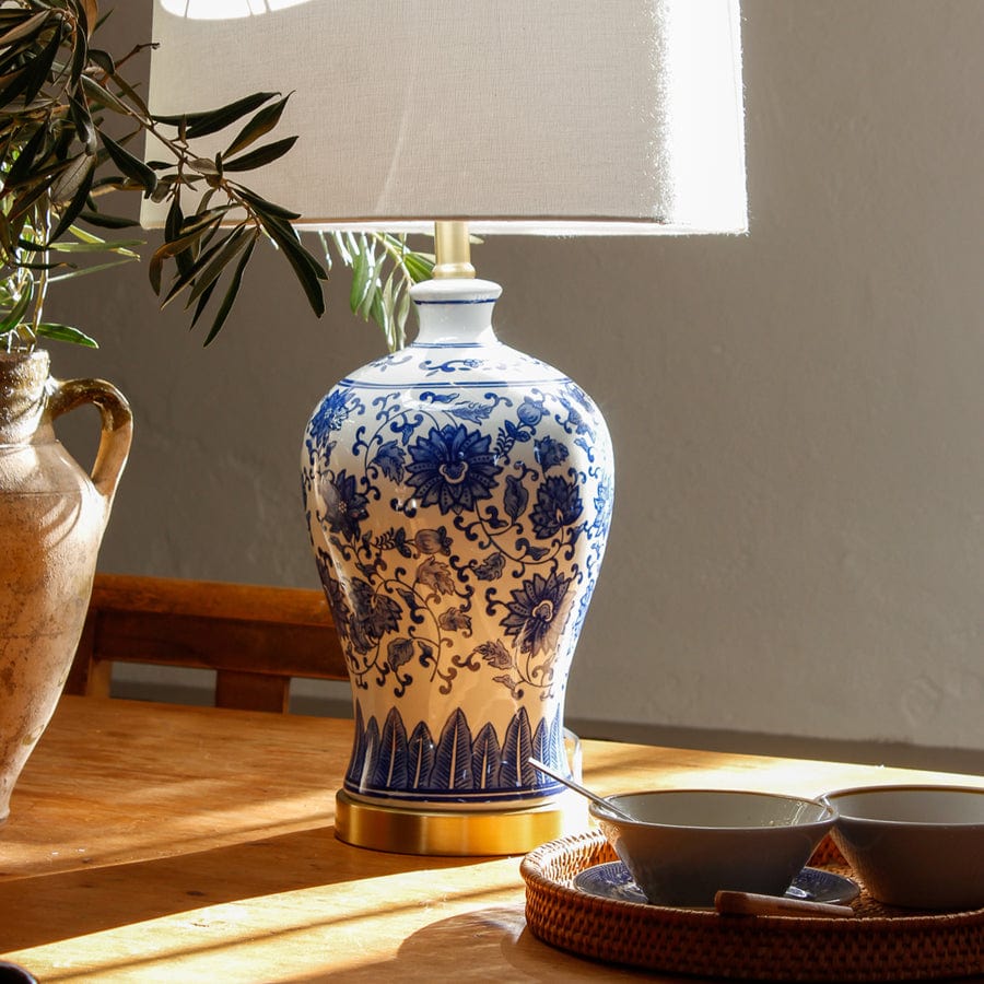 Bella Blue, White & Gold Ceramic Table Lamp By Black Mango