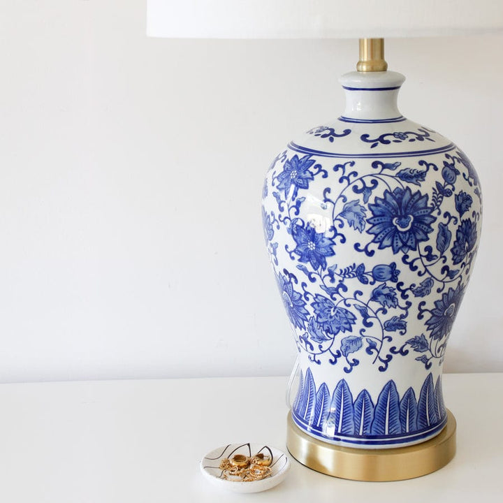Bella Blue, White & Gold Ceramic Table Lamp By Black Mango