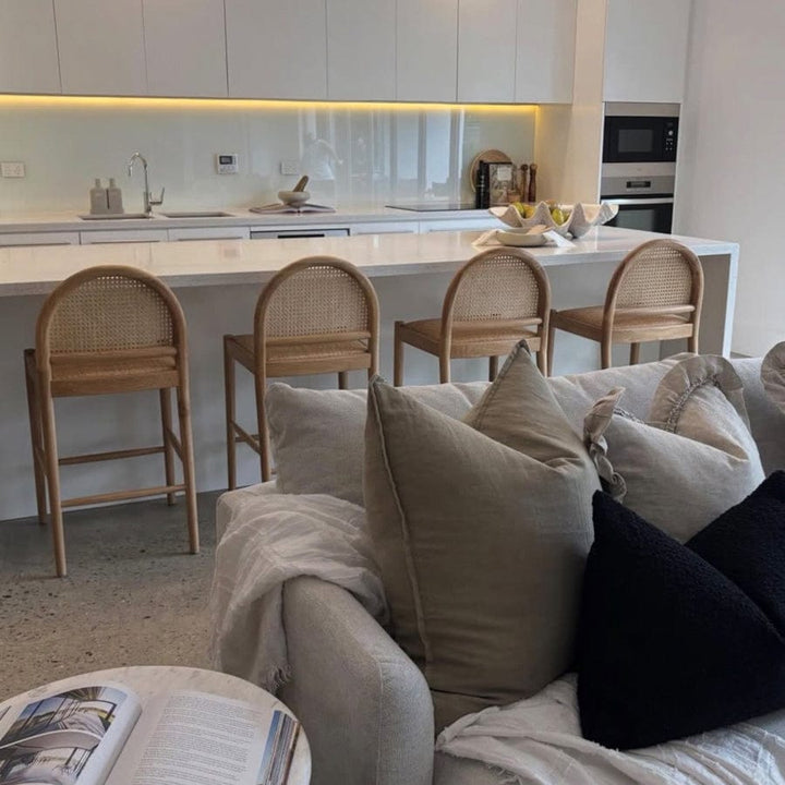 Bungalow Arched Rattan & Oak Counter Stool By Black Mango Interiors