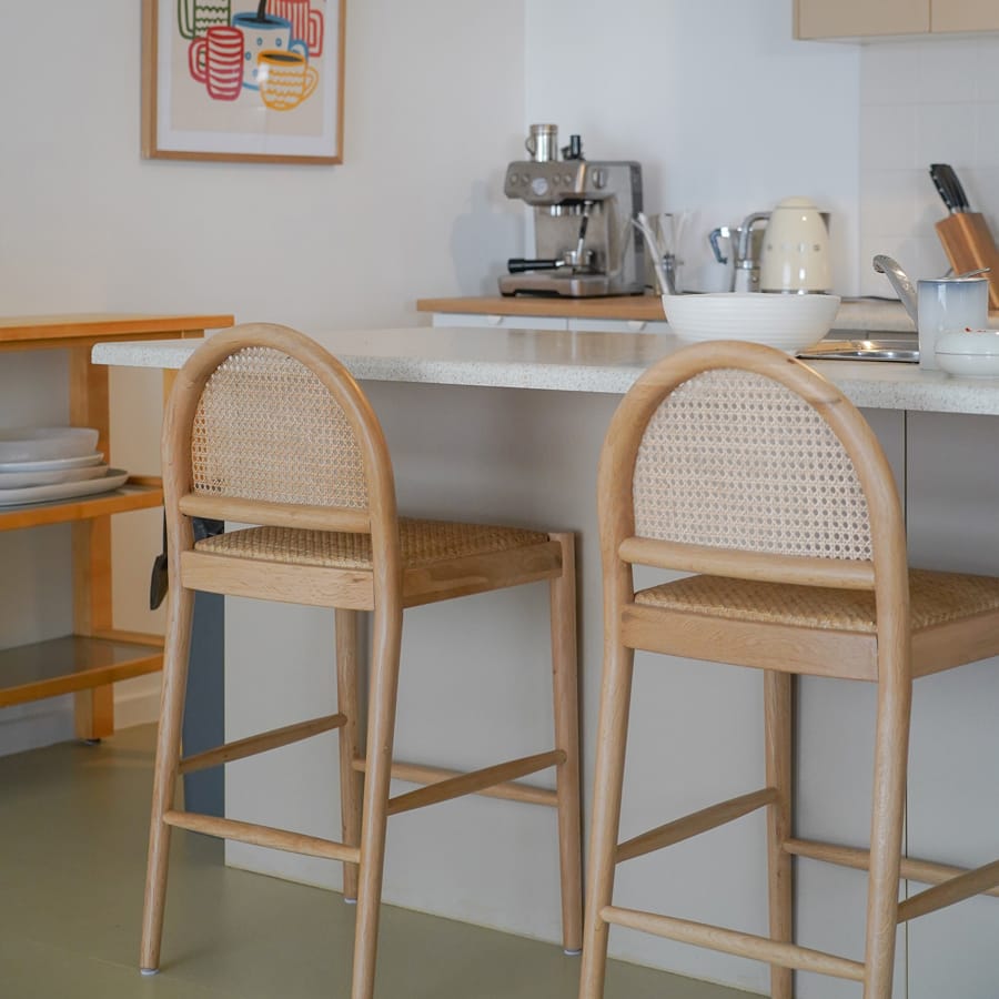 Bungalow Arched Rattan & Oak Counter Stool By Black Mango Interiors