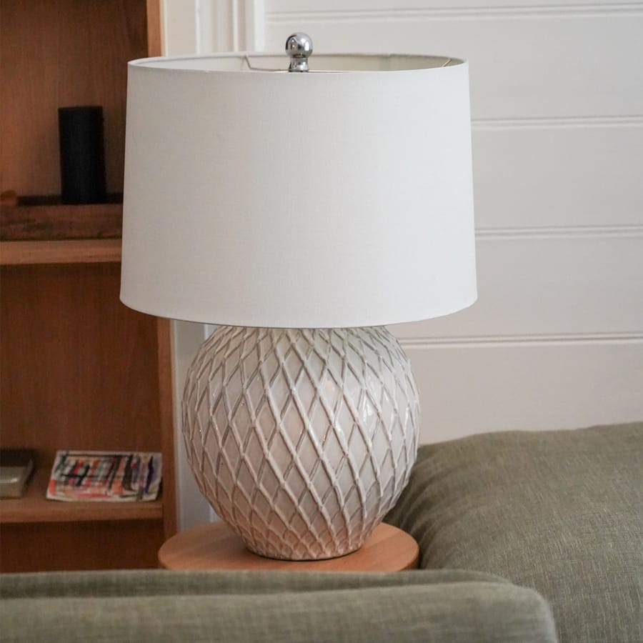 Diamond Thatch Cream Ceramic Table Lamp By Black Mango Interiors