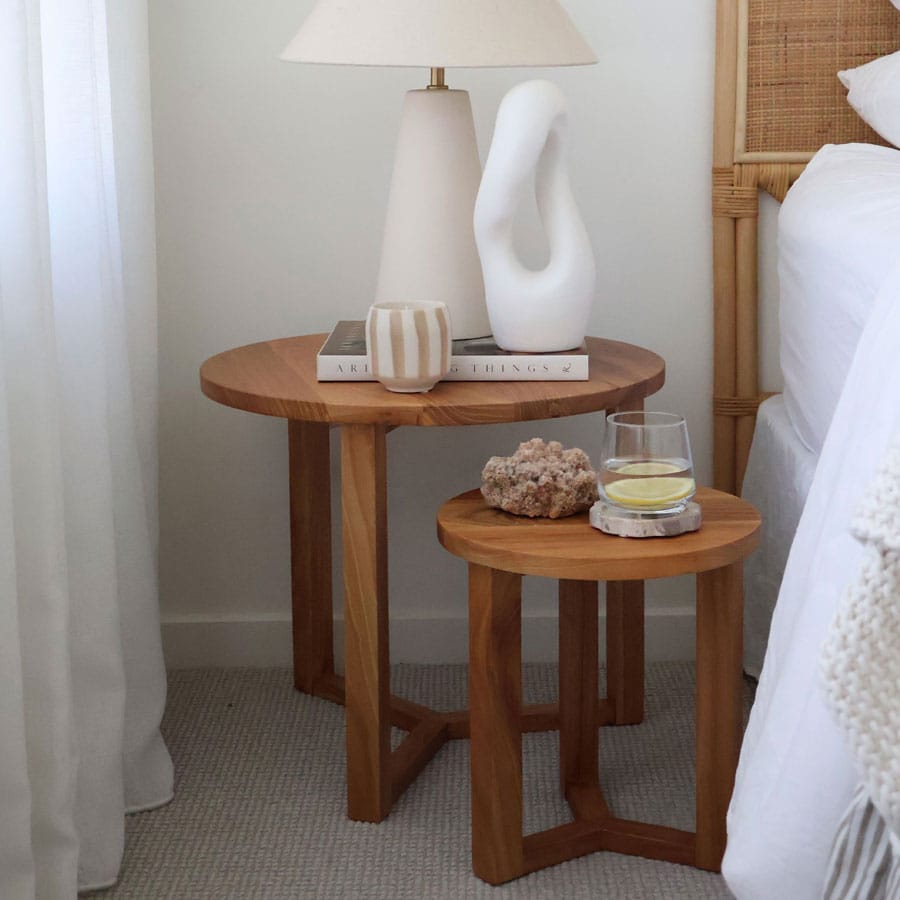 Finn 2 Piece Elm Wood Side Table Set Natural By Black Mango Interiors
