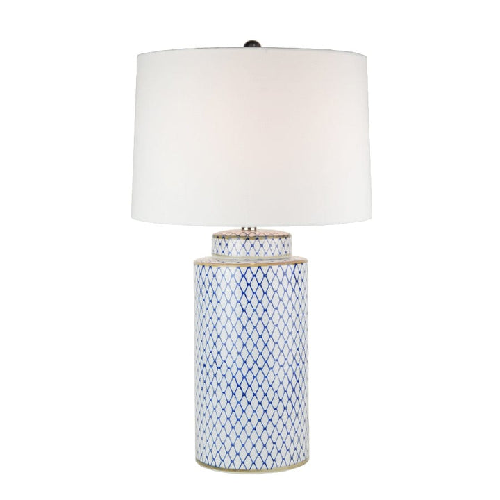Hampton Blue Geometric Ceramic Table Lamp By Black Mango