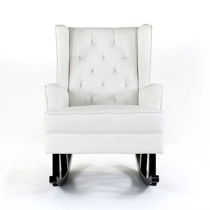 Isla Wingback Rocking Chair Linen White Black Legs By Black Mango