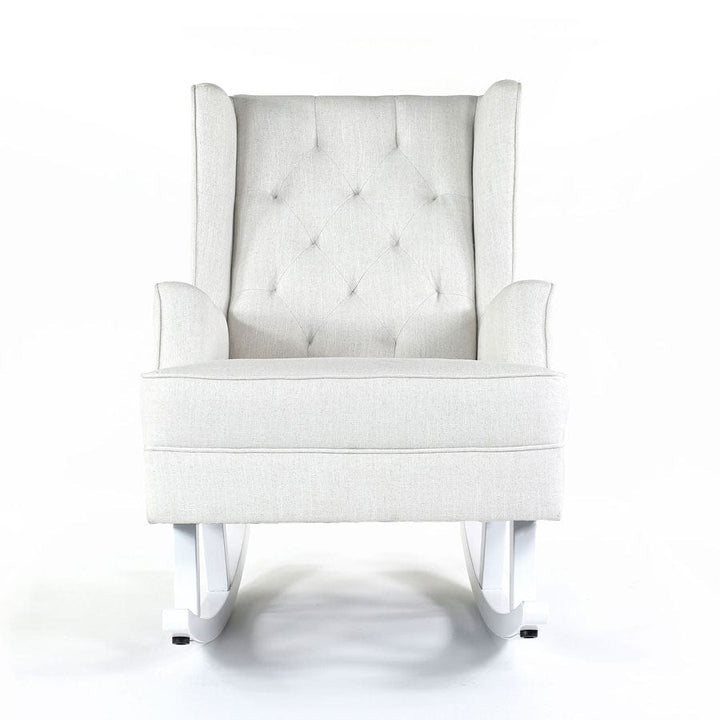 Isla Wingback Rocking Chair Linen White White Legs By Black Mango