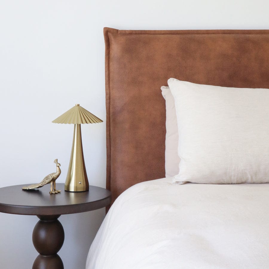 Juno Bedhead with Leatherette Slipcover Double Size Tan By Black Mango Interiors