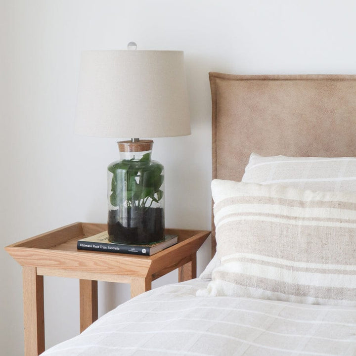 Juno Bedhead with Leatherette Slipcover King Size Fawn By Black Mango Interiors