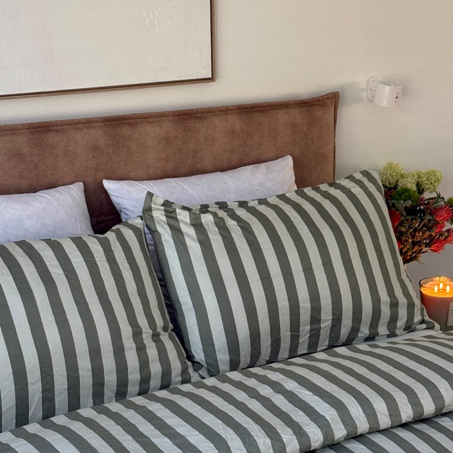 Juno Bedhead with Leatherette Slipcover King Size Fawn By Black Mango Interiors