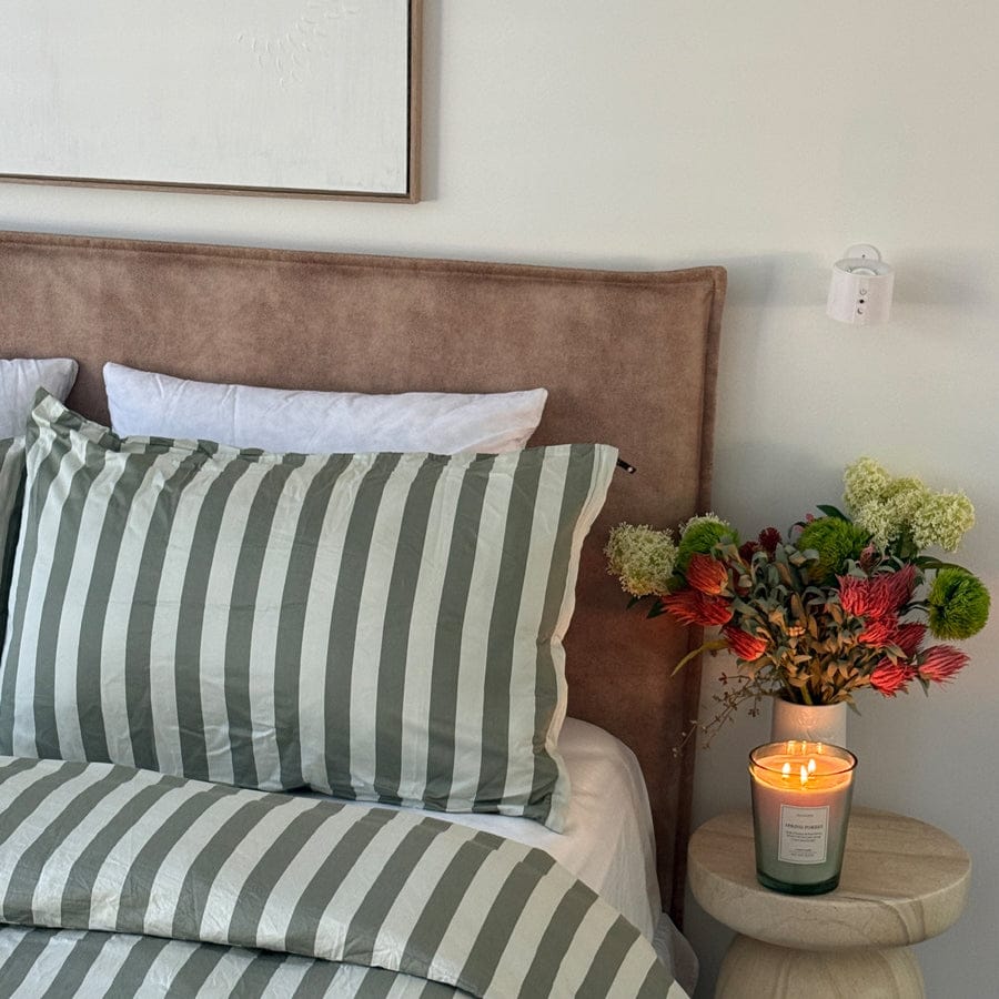 Juno Bedhead with Leatherette Slipcover King Size Fawn By Black Mango Interiors