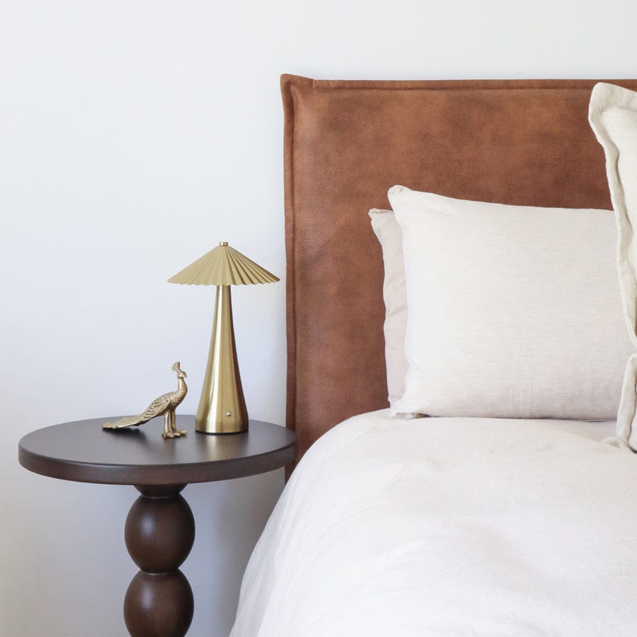 Juno Bedhead with Leatherette Slipcover King Size Tan By Black Mango Interiors