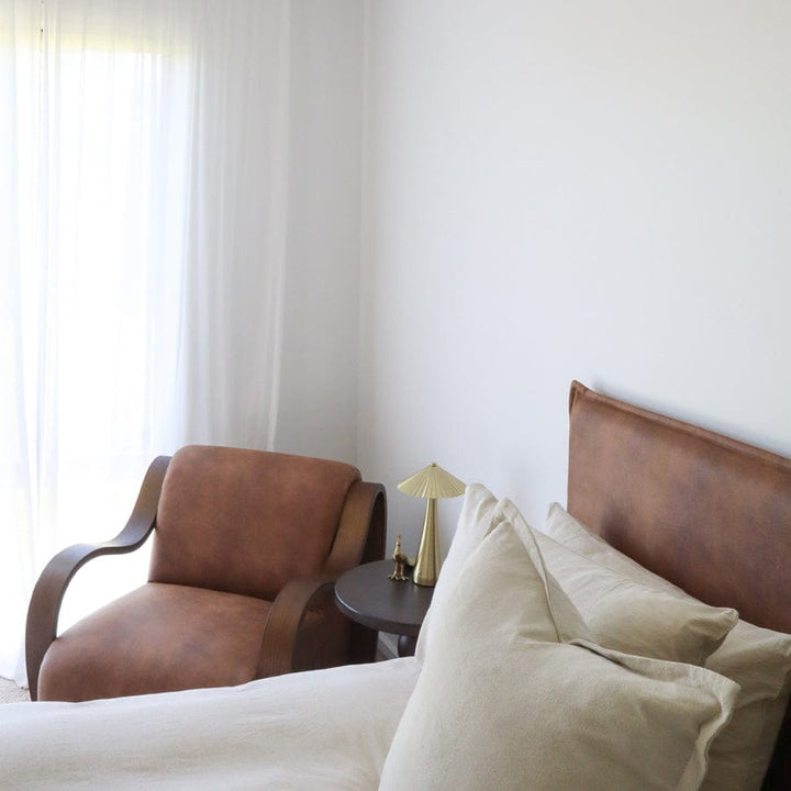 Juno Bedhead with Leatherette Slipcover King Size Tan By Black Mango Interiors