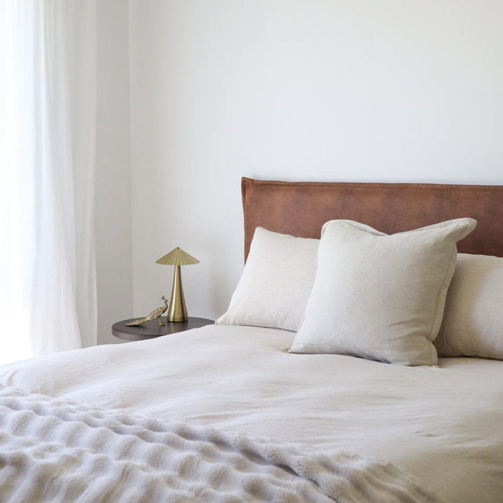 Juno Bedhead with Leatherette Slipcover King Size Tan By Black Mango Interiors