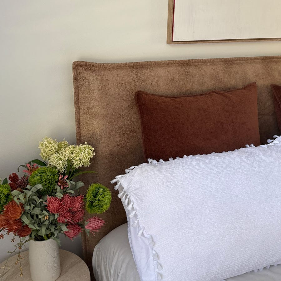 Juno Bedhead with Leatherette Slipcover Queen Size Fawn By Black Mango Interiors