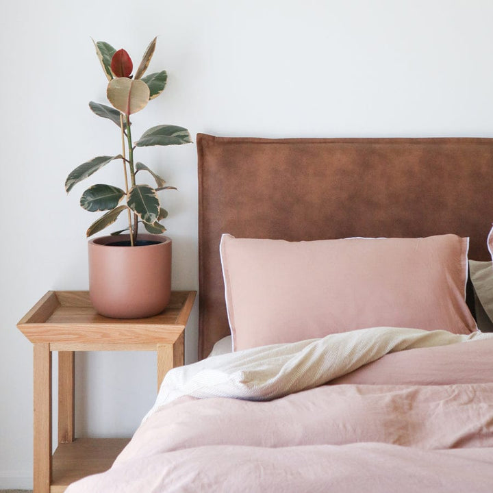 Juno Bedhead with Leatherette Slipcover Queen Size Tan By Black Mango Interiors