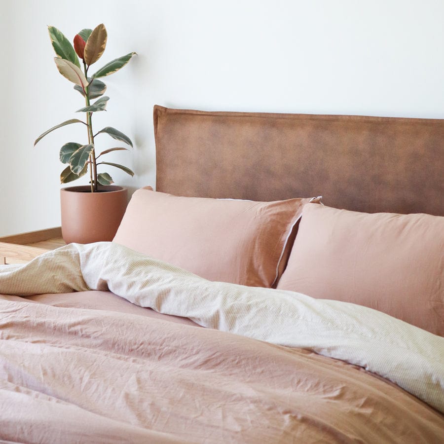 Juno Bedhead with Leatherette Slipcover Queen Size Tan By Black Mango Interiors