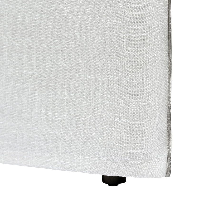 Juno Bedhead with Overlocked Slipcover King Size Linen White with Grey Stitching By Black Mango