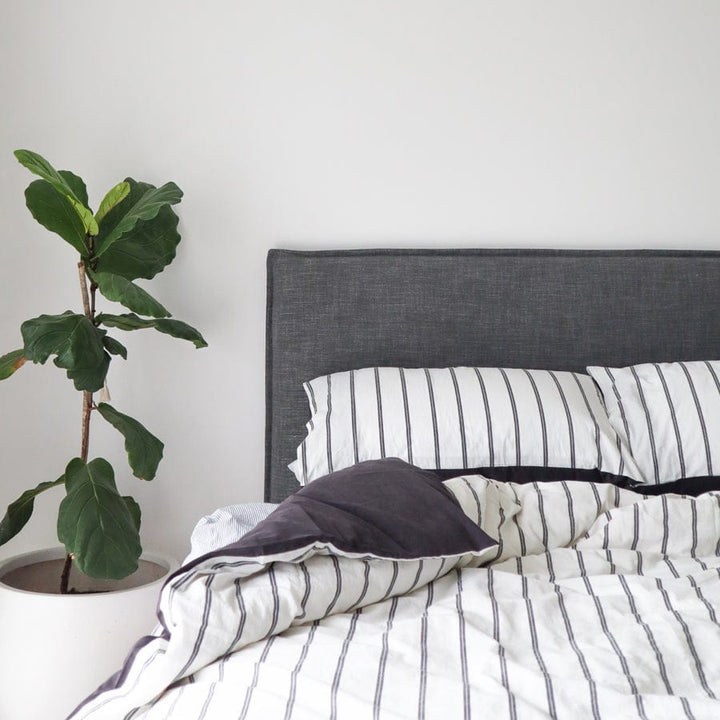 Juno Bedhead with Slipcover Double Size Charcoal By Black Mango Interiors