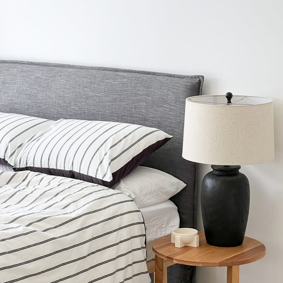 Juno Bedhead with Slipcover Double Size Charcoal By Black Mango Interiors