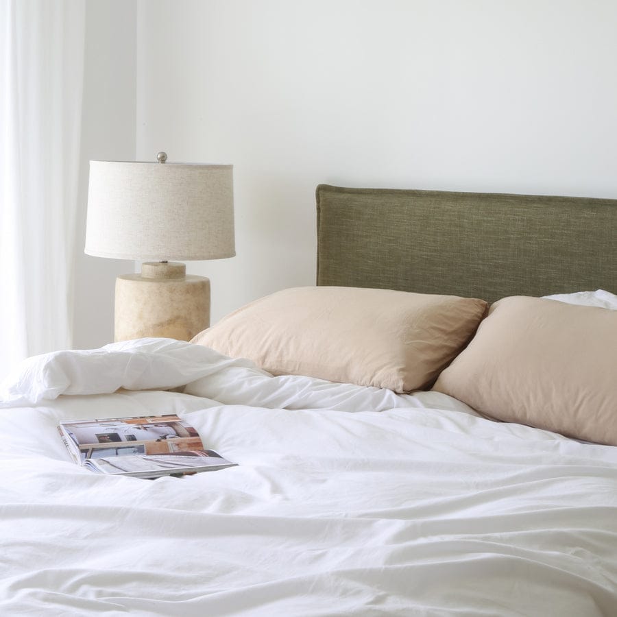 Juno Bedhead with Slipcover Double Size Olive By Black Mango Interiors