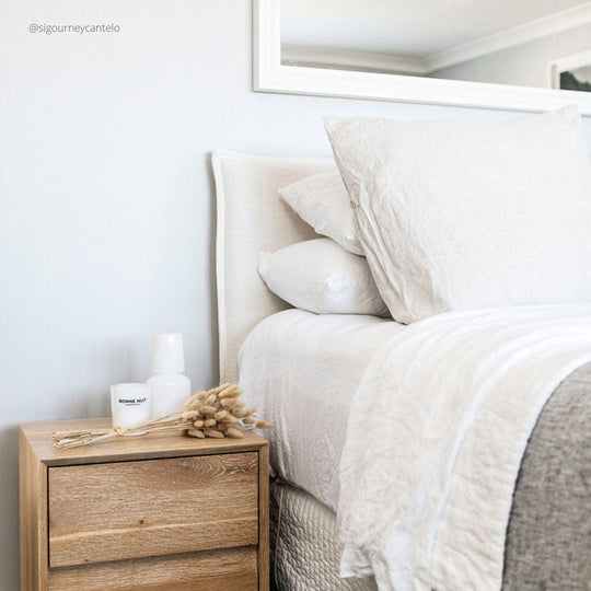 Juno Bedhead with Slipcover Queen Size Linen White Black Mango