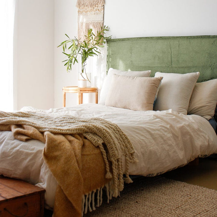 Juno Bedhead with Slipcover Queen Size Sage Corduroy By Black Mango