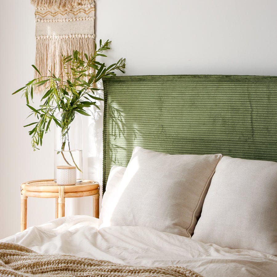 Juno Bedhead with Slipcover Queen Size Sage Corduroy By Black Mango