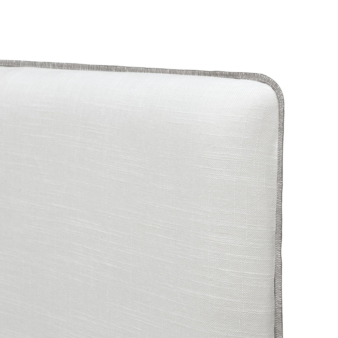 Linen White with Grey Stitching Juno Bedhead Overlocked Slipcover ONLY Queen By Black Mango Interiors