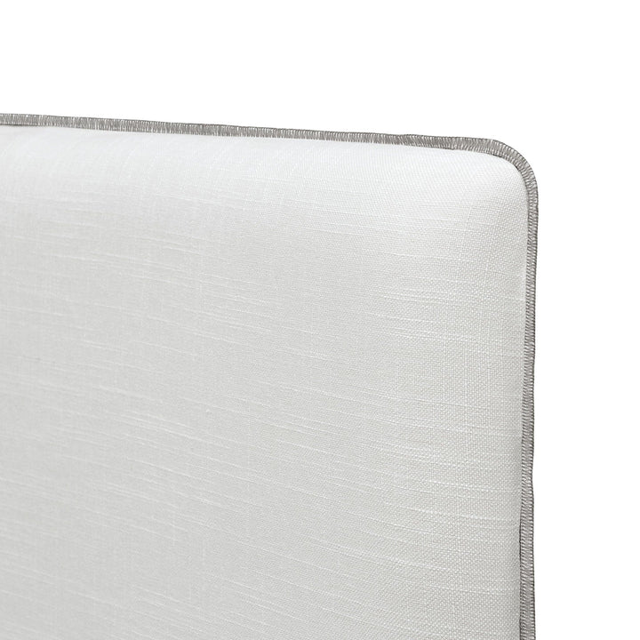 Linen White with Grey Stitching Juno Bedhead Overlocked Slipcover ONLY Queen By Black Mango Interiors