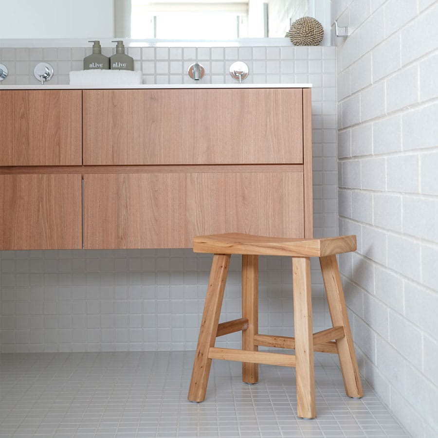 Maggie Solid Elm Workers Stool By Black Mango Interiors