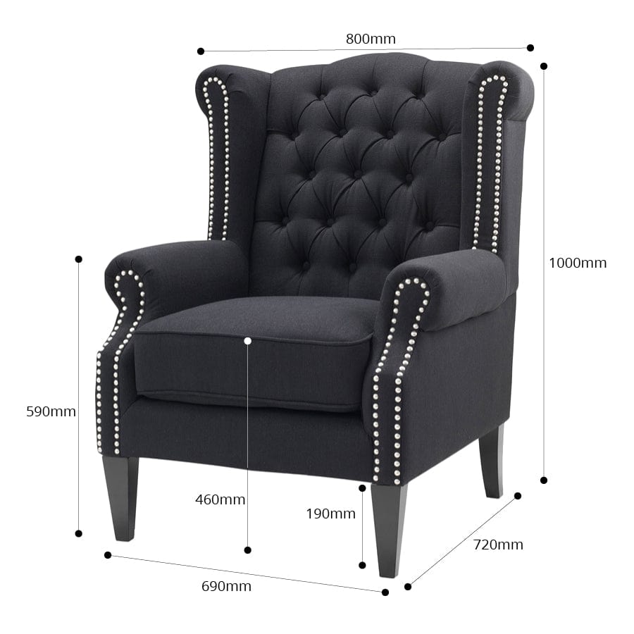 Royale Wingback Arm Chair Black Black Mango Interiors