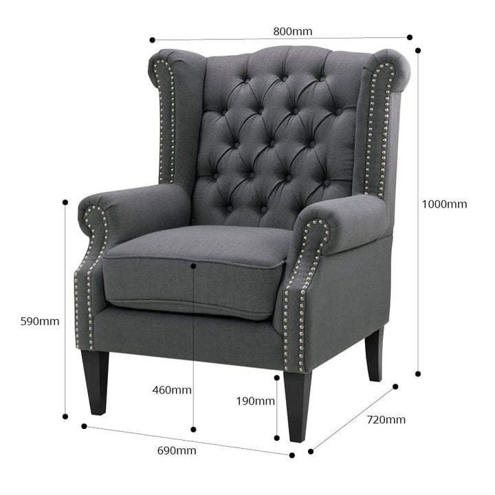 Royale Wingback Arm Chair Charcoal By Black Mango