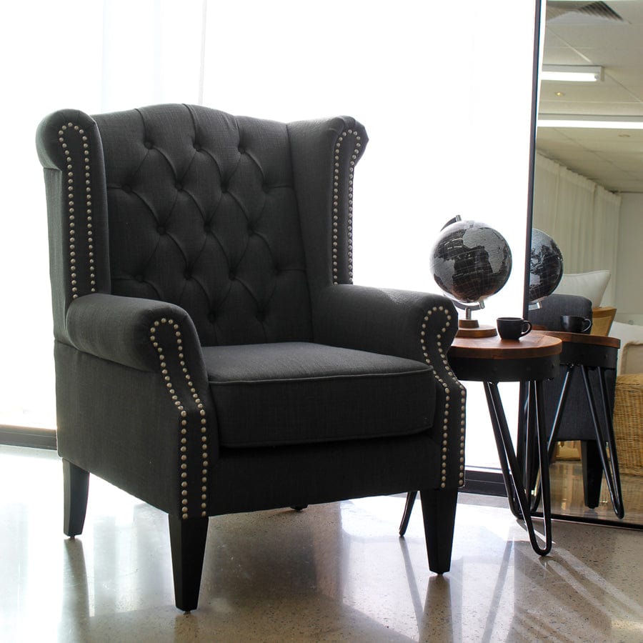 Royale Wingback Arm Chair Charcoal Black Mango Interiors