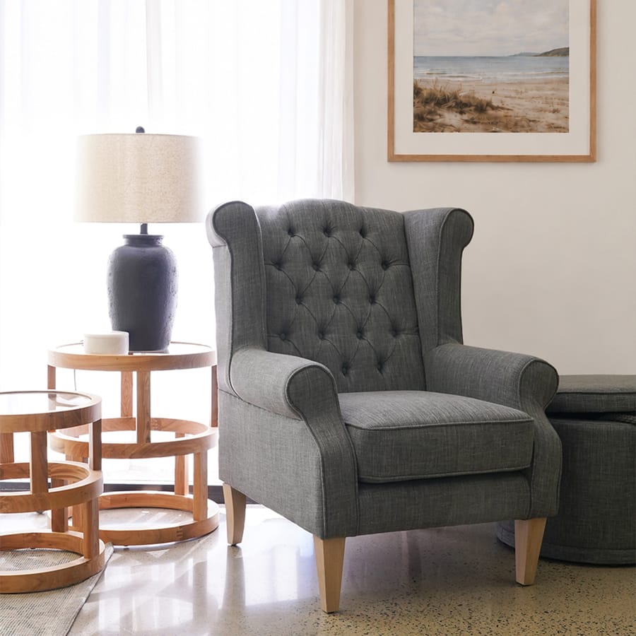 Royale Wingback Arm Chair Charcoal By Black Mango Interiors