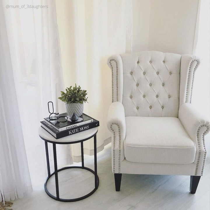 Royale Wingback Arm Chair Linen White By Black Mango