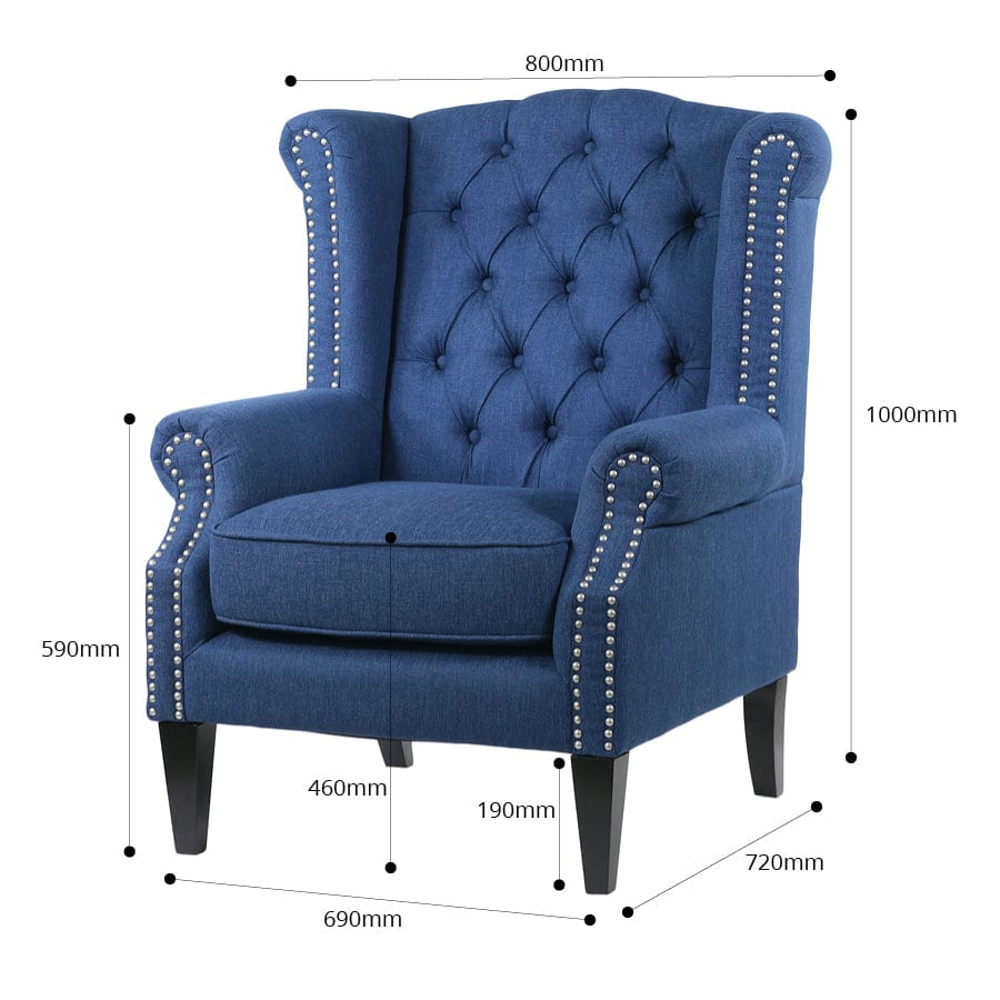Royale Wingback Arm Chair Navy Black Mango Interiors