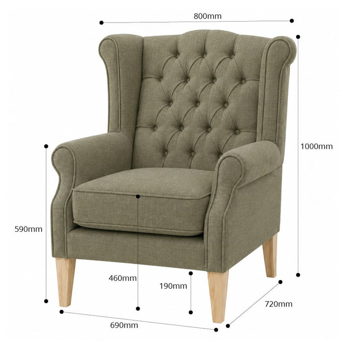 Royale Wingback Arm Chair Olive By Black Mango Interiors