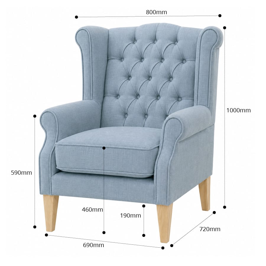 Royale Wingback Arm Chair Sky By Black Mango Interiors