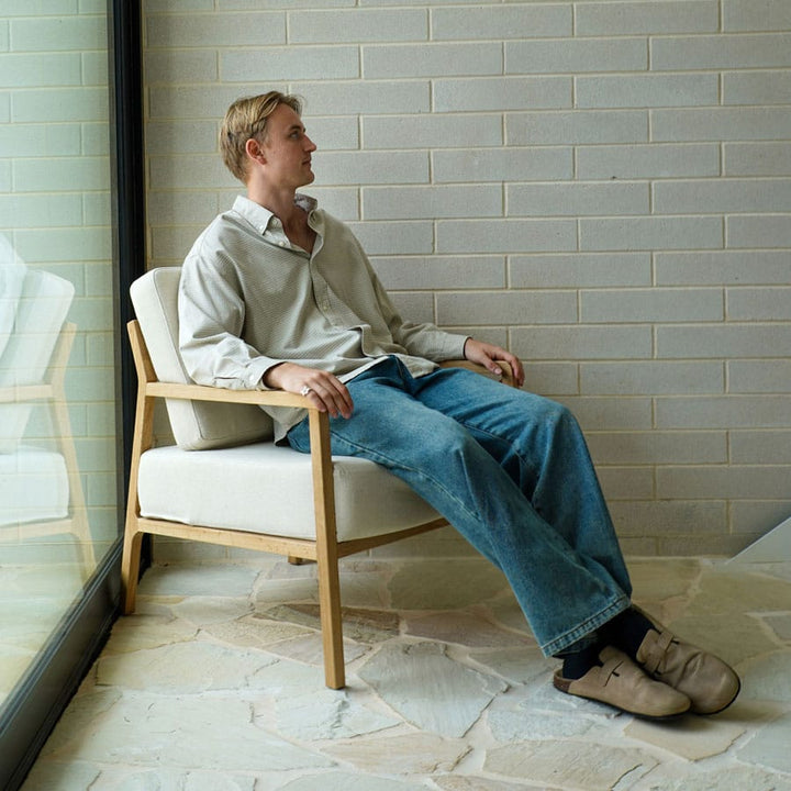 Stanford Oak Arm Chair Ivory By Black Mango Interiors