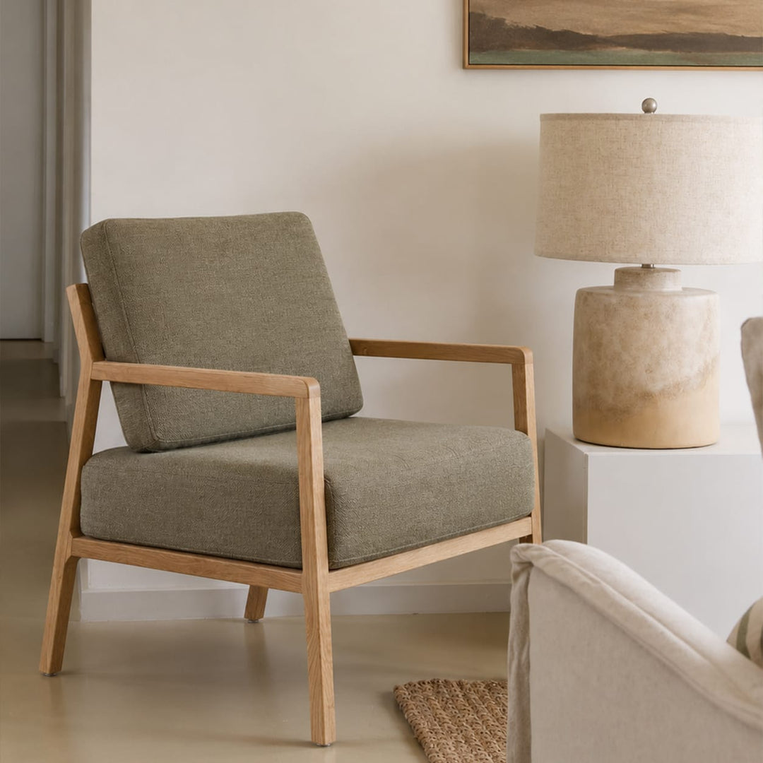 Stanford Oak Arm Chair Olive By Black Mango Interiors