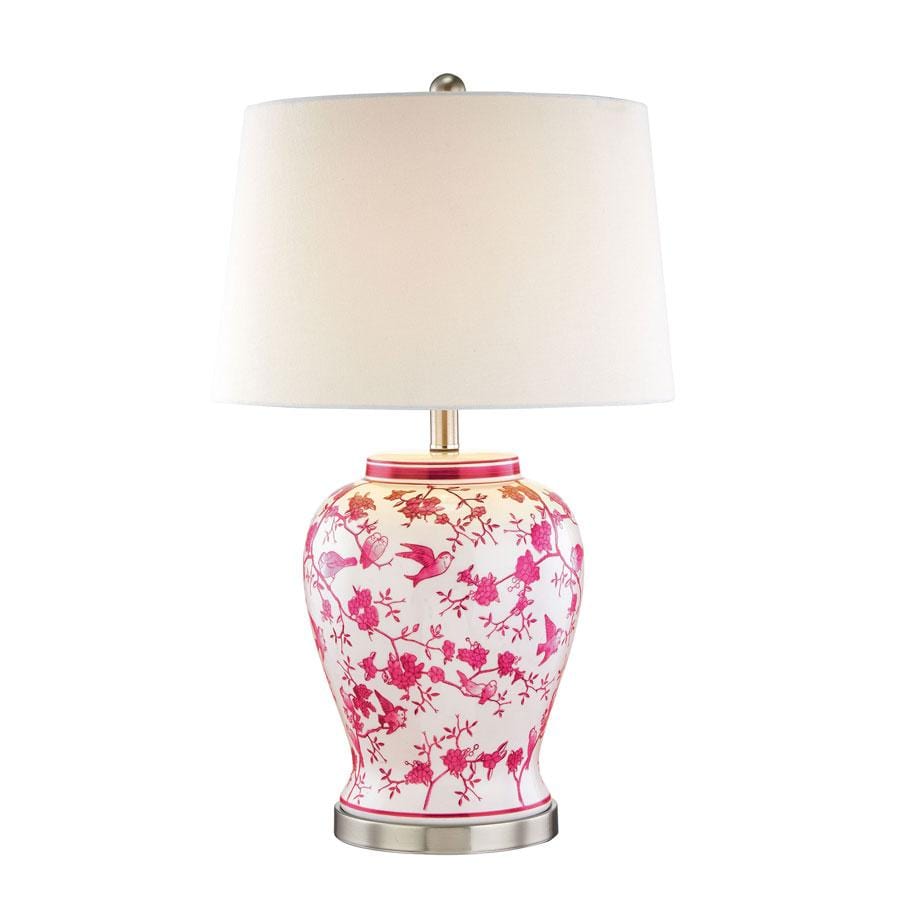 Tessa Pink and White Bird Table Lamp By Black Mango