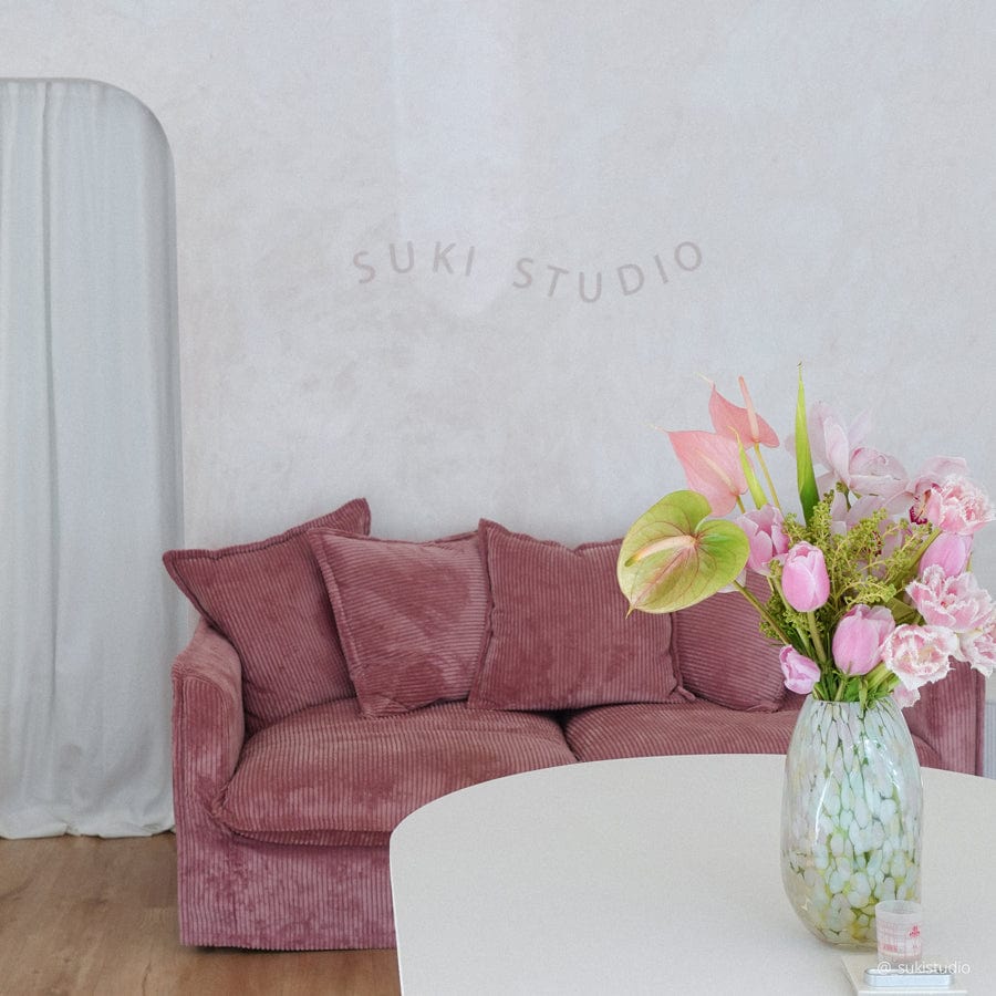 The Cloud 2 Seater Sofa with Blush Corduroy Slipcover By Black Mango Interiors